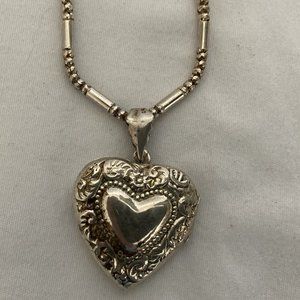 Sterling Silver Valentines heart Repousee Locket Necklace